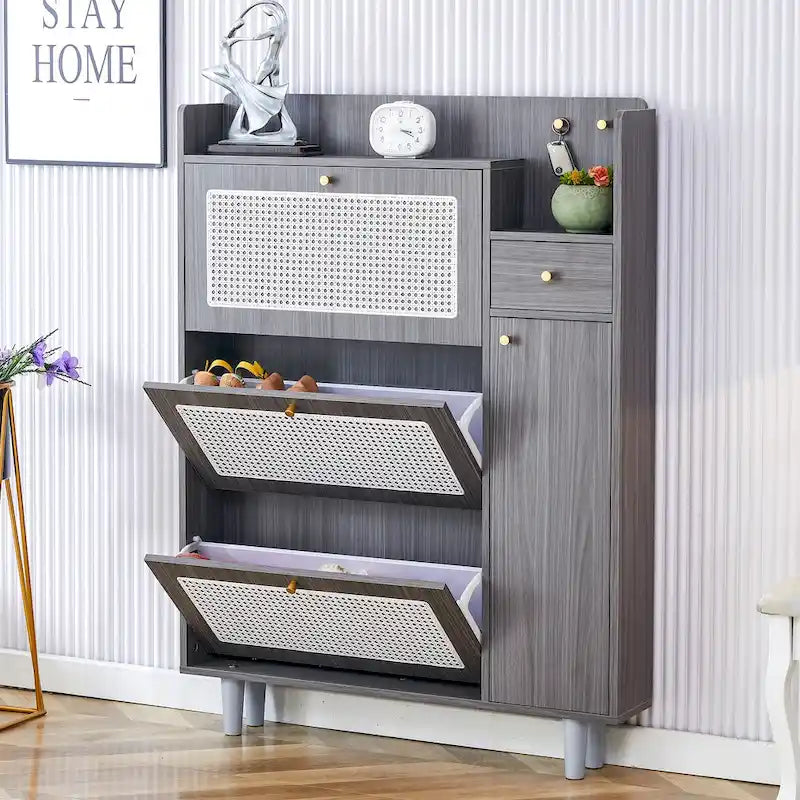 Modern minimalist storage cabinet, Japanese rattan shoe cabinet, bed top cabinet, small home furniture