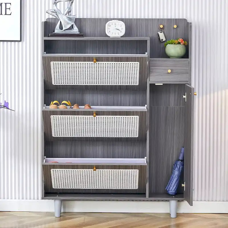 Modern minimalist storage cabinet, Japanese rattan shoe cabinet, bed top cabinet, small home furniture