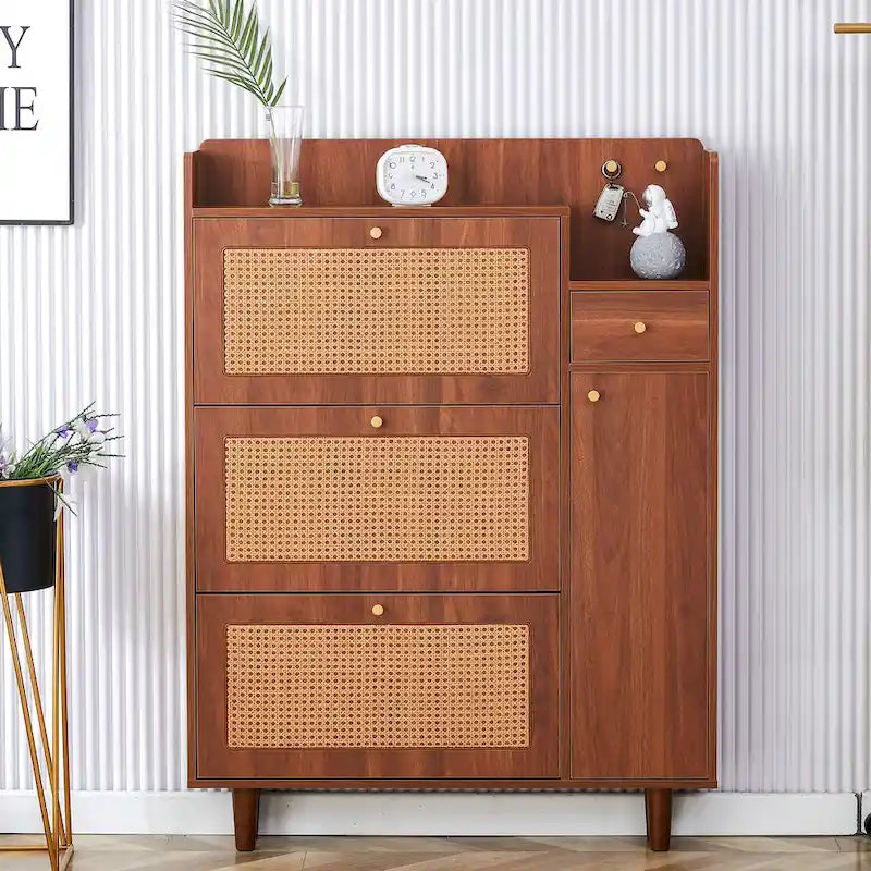 Modern minimalist storage cabinet, Japanese rattan shoe cabinet, bed top cabinet, small home furniture