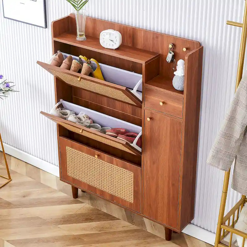 Modern minimalist storage cabinet, Japanese rattan shoe cabinet, bed top cabinet, small home furniture
