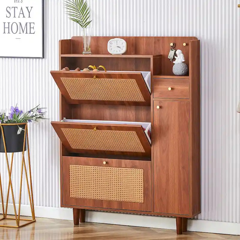 Modern minimalist storage cabinet, Japanese rattan shoe cabinet, bed top cabinet, small home furniture