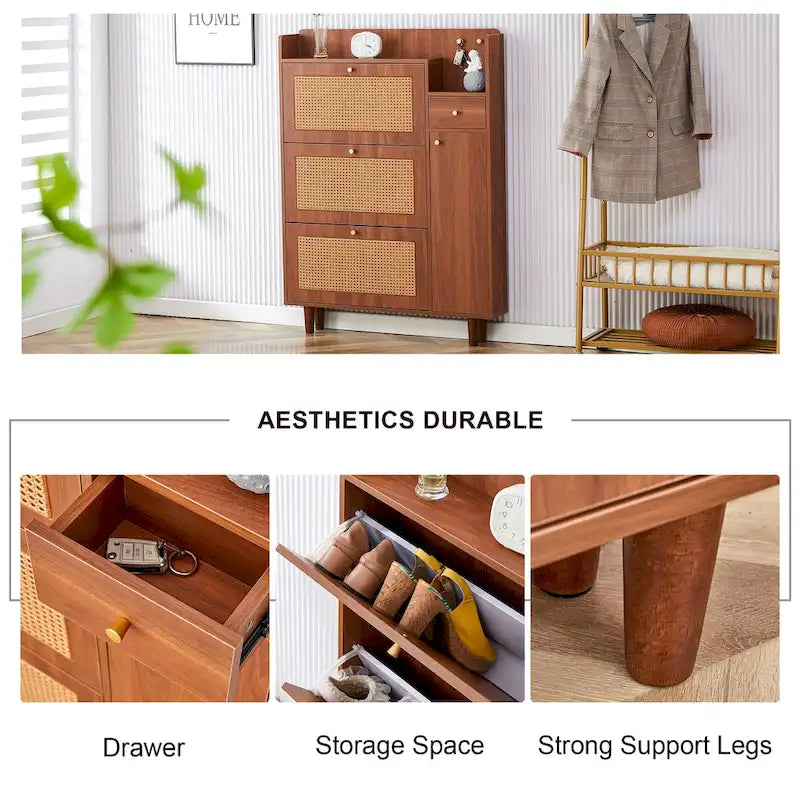 Modern minimalist storage cabinet, Japanese rattan shoe cabinet, bed top cabinet, small home furniture