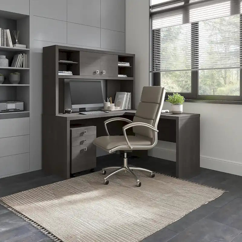 L Shaped Desk with Hutch and Drawers