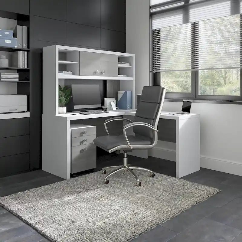 L Shaped Desk with Hutch and Drawers