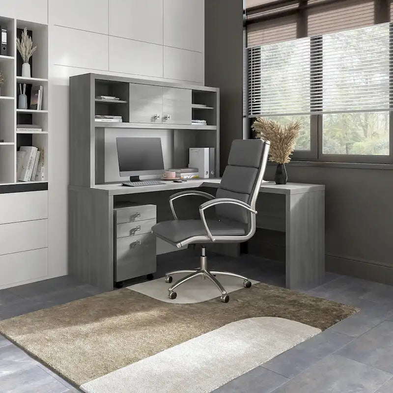 L Shaped Desk with Hutch and Drawers