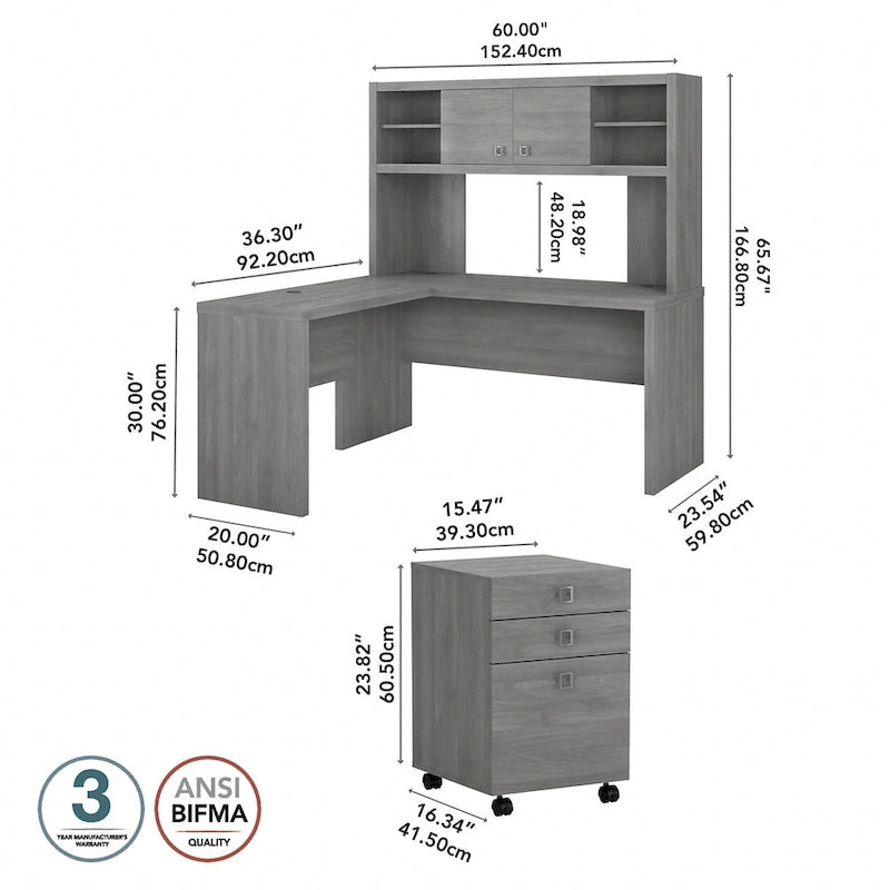 L Shaped Desk with Hutch and Drawers
