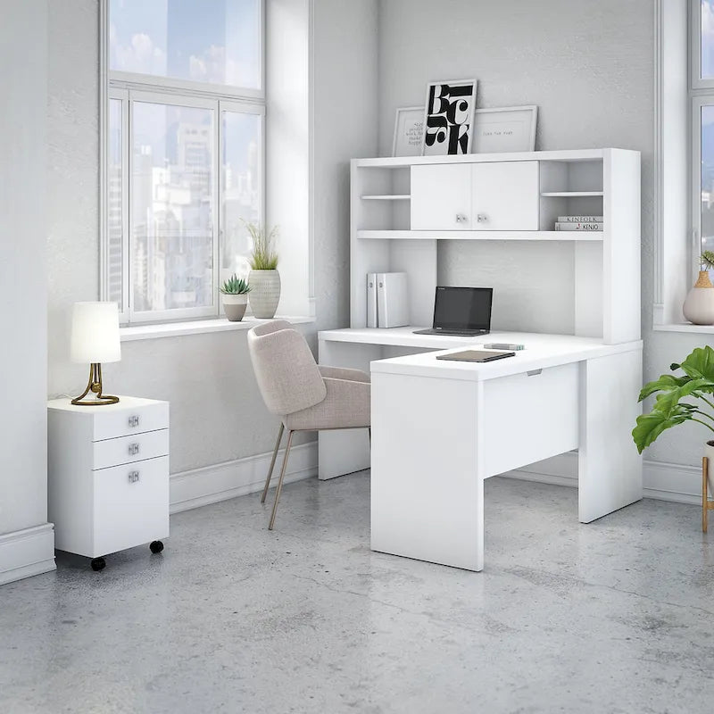L Shaped Desk with Hutch and Drawers