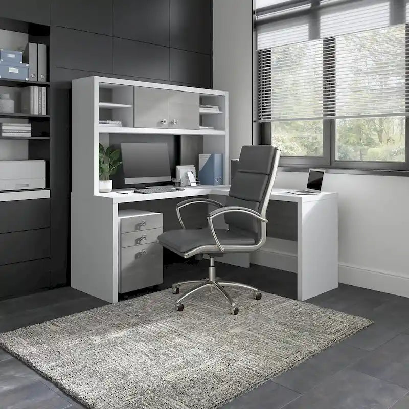 L Shaped Desk with Hutch and Drawers