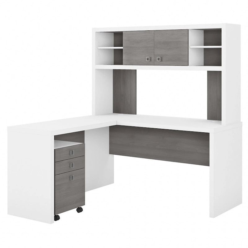L Shaped Desk with Hutch and Drawers