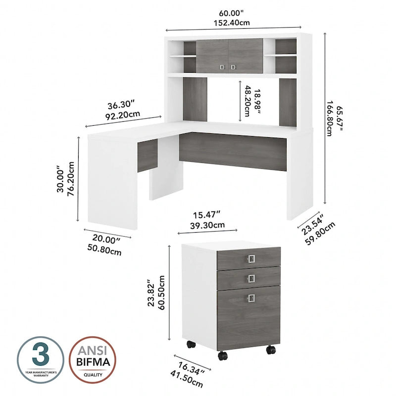 L Shaped Desk with Hutch and Drawers