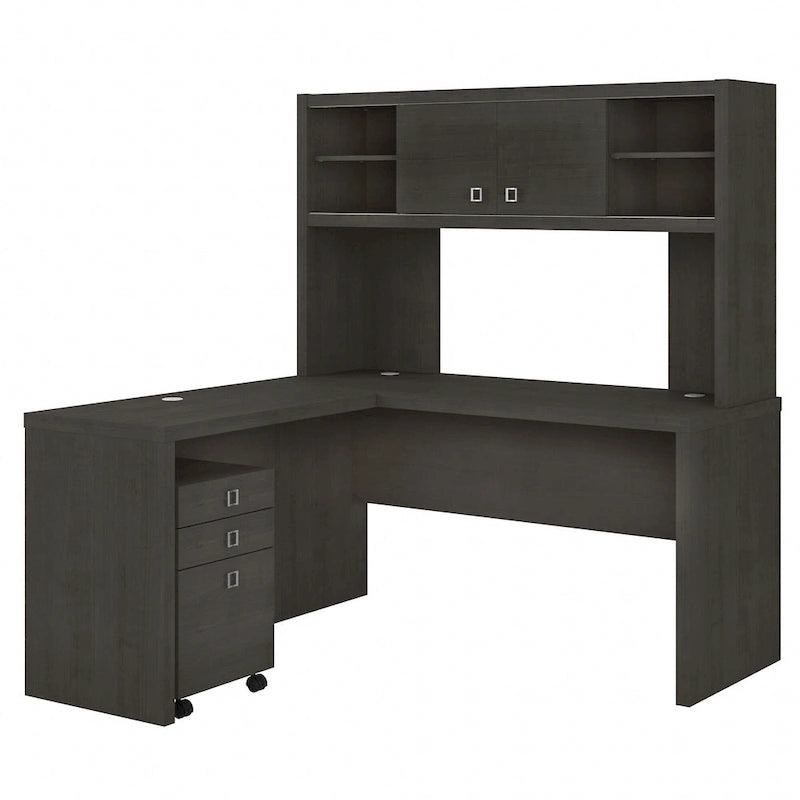 L Shaped Desk with Hutch and Drawers