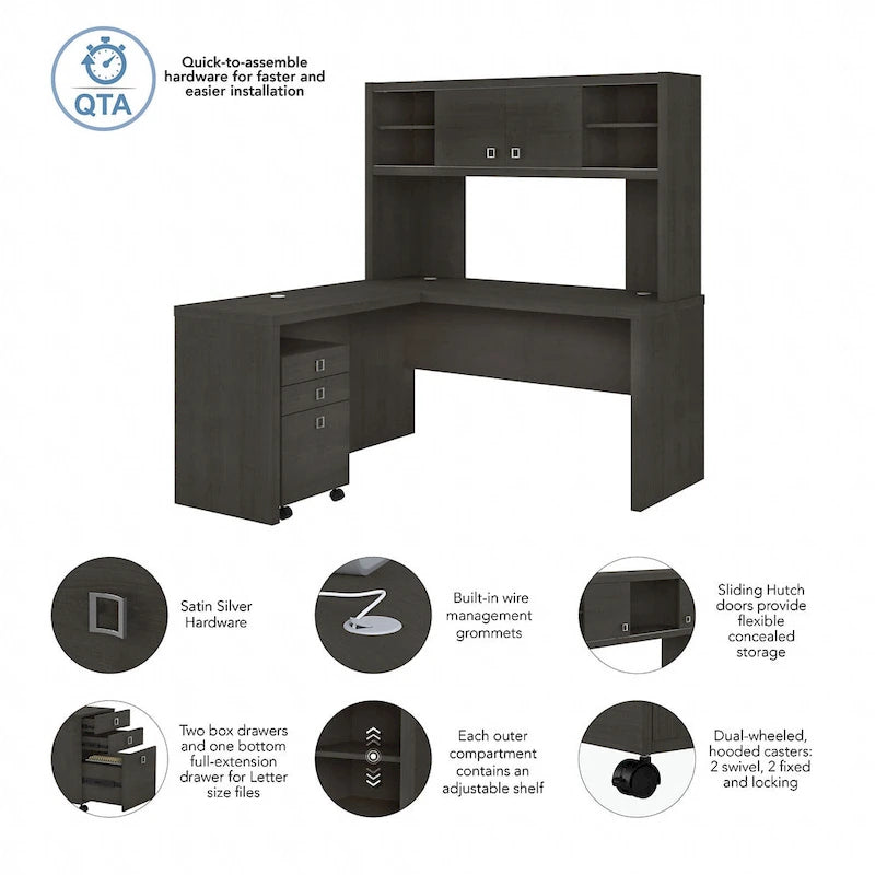 L Shaped Desk with Hutch and Drawers