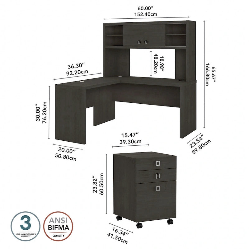 L Shaped Desk with Hutch and Drawers