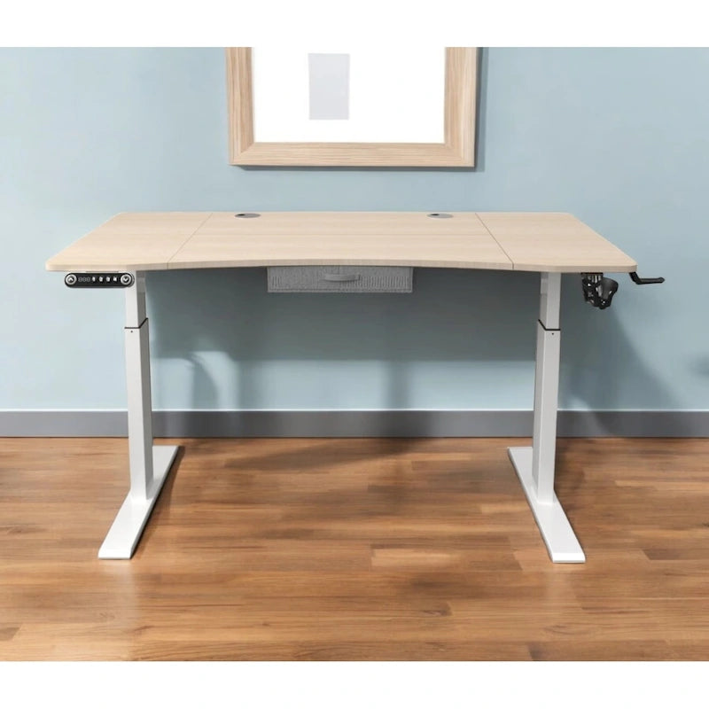 Adjustable Oak and White Wood and Metal Standing Desk