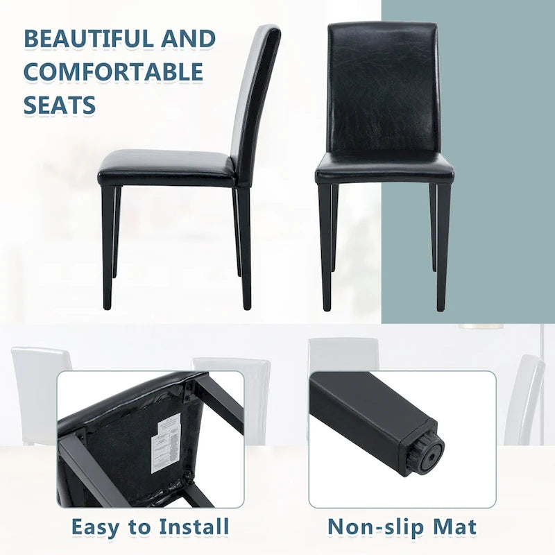 Leather Dining Chair Set of 2 High Back Armless Side Chair Soft Cushion Chair with Metal Legs for Living Room Kitchen