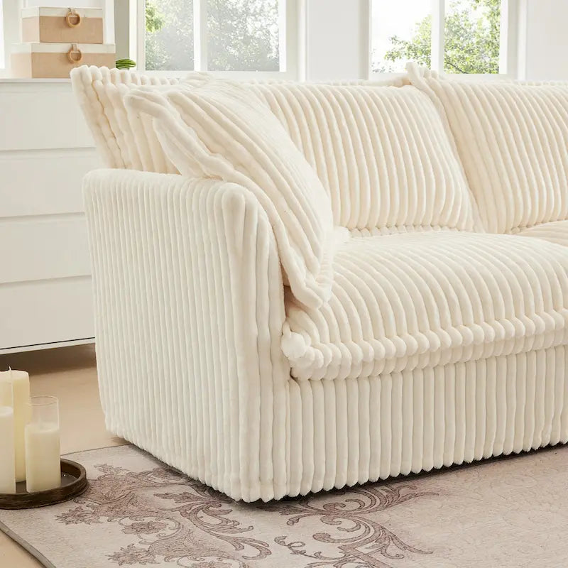 120 Corduroy L-Shaped 3-Seater Sectional with Convertible Ottoman, Removable Slipcover and Cloud-Like Cushions