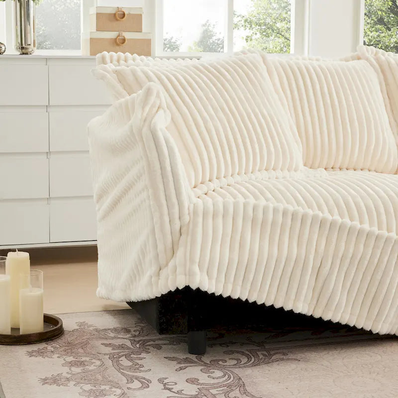 120 Corduroy L-Shaped 3-Seater Sectional with Convertible Ottoman, Removable Slipcover and Cloud-Like Cushions