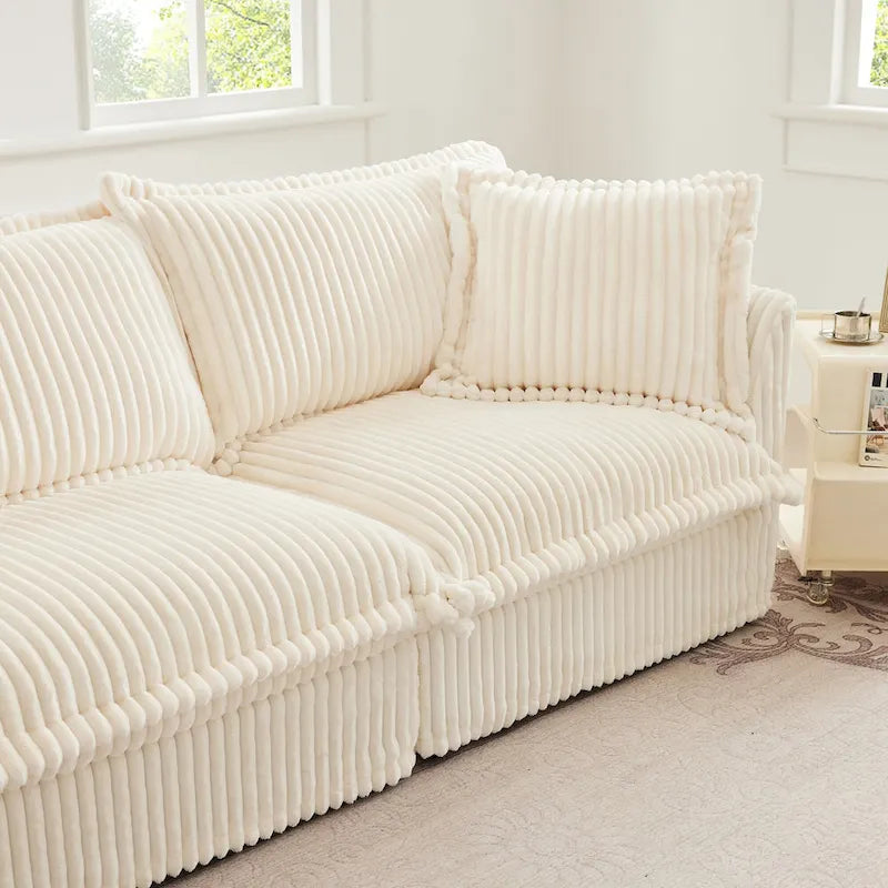 120 Corduroy L-Shaped 3-Seater Sectional with Convertible Ottoman, Removable Slipcover and Cloud-Like Cushions