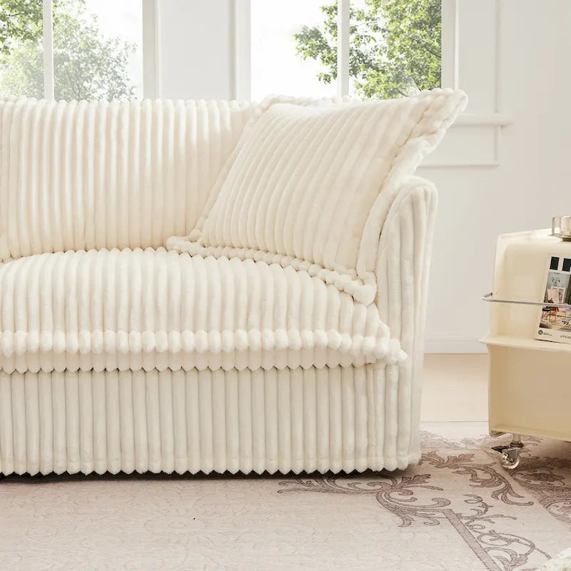 120 Corduroy L-Shaped 3-Seater Sectional with Convertible Ottoman, Removable Slipcover and Cloud-Like Cushions