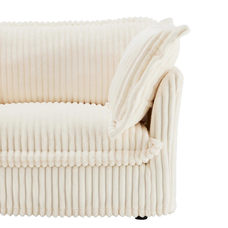 120 Corduroy L-Shaped 3-Seater Sectional with Convertible Ottoman, Removable Slipcover and Cloud-Like Cushions