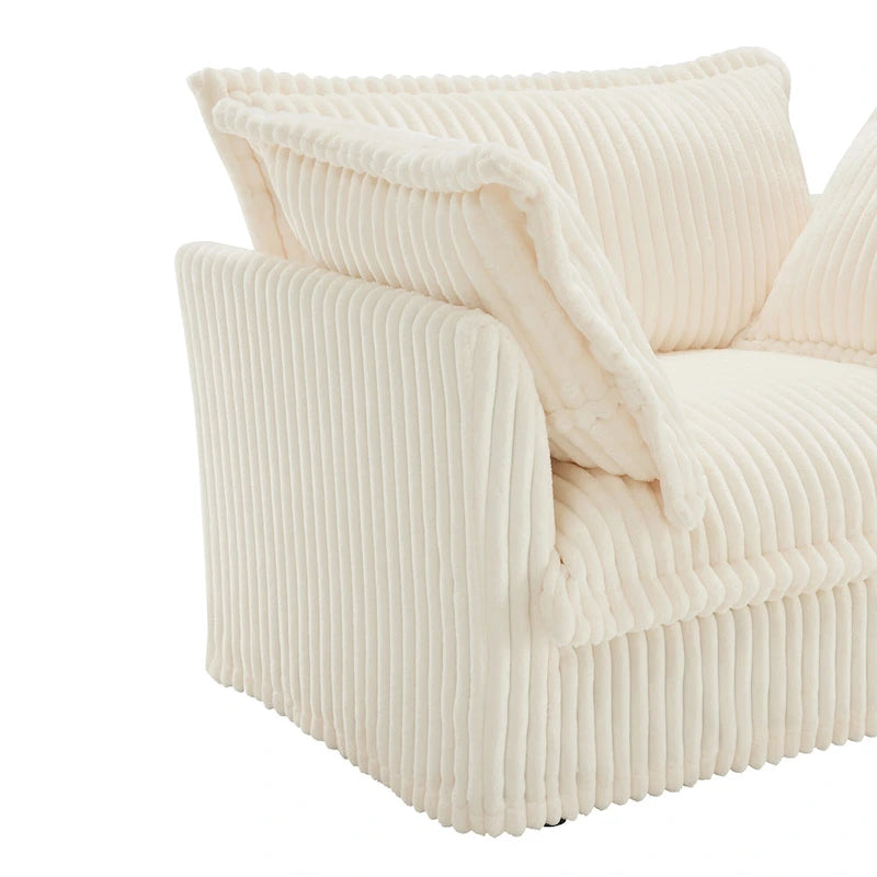 120 Corduroy L-Shaped 3-Seater Sectional with Convertible Ottoman, Removable Slipcover and Cloud-Like Cushions