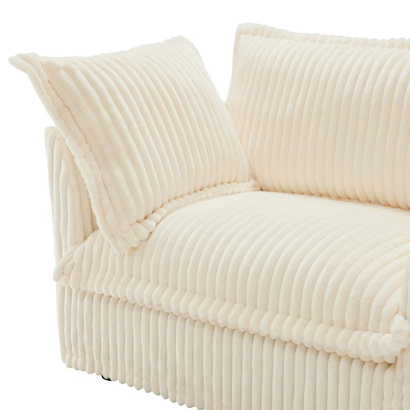 120 Corduroy L-Shaped 3-Seater Sectional with Convertible Ottoman, Removable Slipcover and Cloud-Like Cushions
