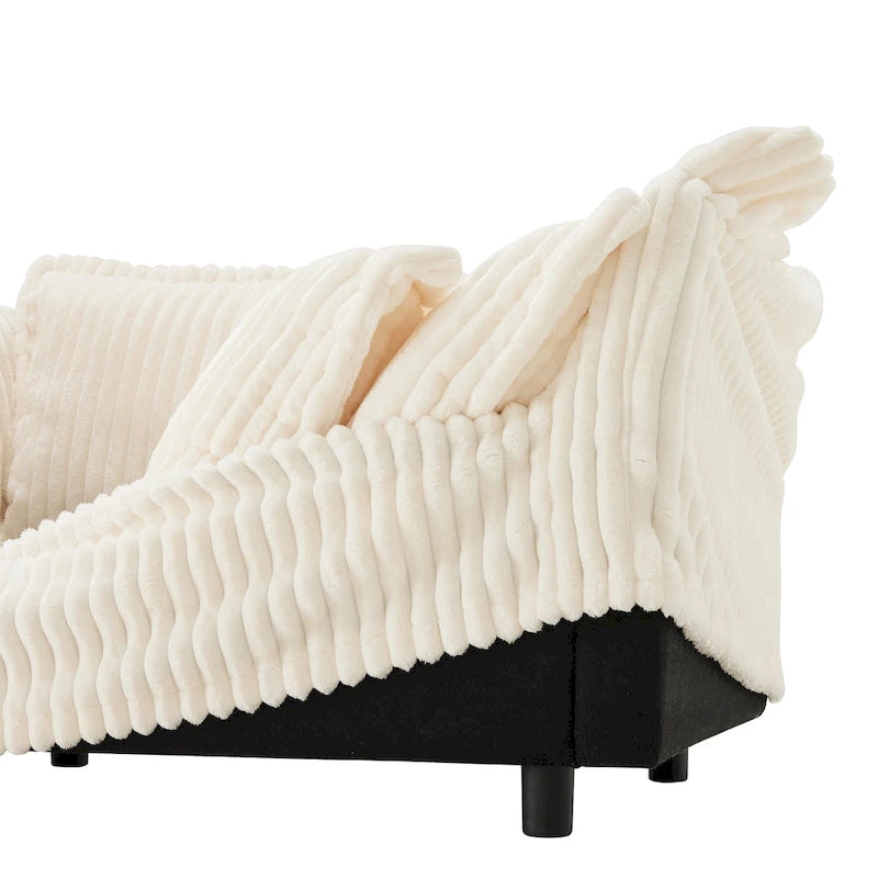 120 Corduroy L-Shaped 3-Seater Sectional with Convertible Ottoman, Removable Slipcover and Cloud-Like Cushions