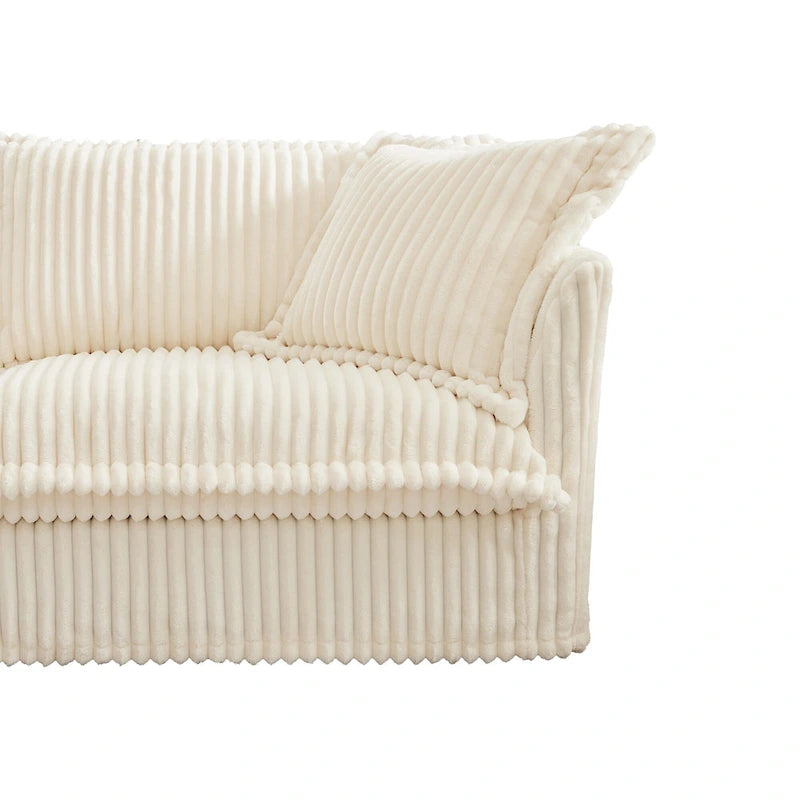 120 Corduroy L-Shaped 3-Seater Sectional with Convertible Ottoman, Removable Slipcover and Cloud-Like Cushions