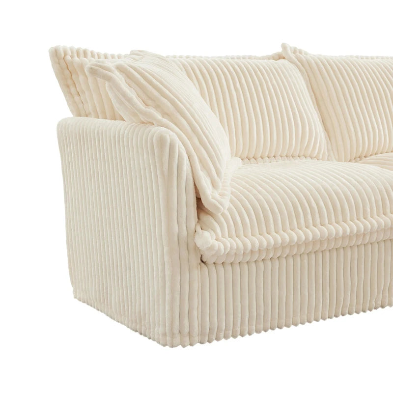 120 Corduroy L-Shaped 3-Seater Sectional with Convertible Ottoman, Removable Slipcover and Cloud-Like Cushions