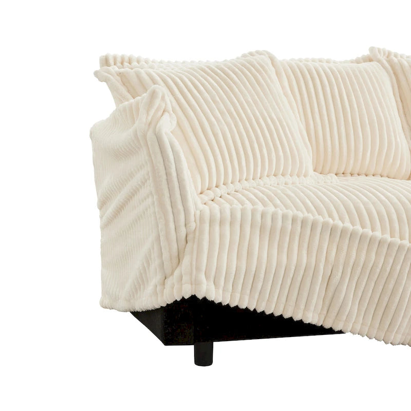 120 Corduroy L-Shaped 3-Seater Sectional with Convertible Ottoman, Removable Slipcover and Cloud-Like Cushions