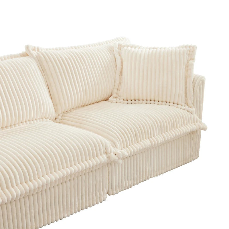 120 Corduroy L-Shaped 3-Seater Sectional with Convertible Ottoman, Removable Slipcover and Cloud-Like Cushions