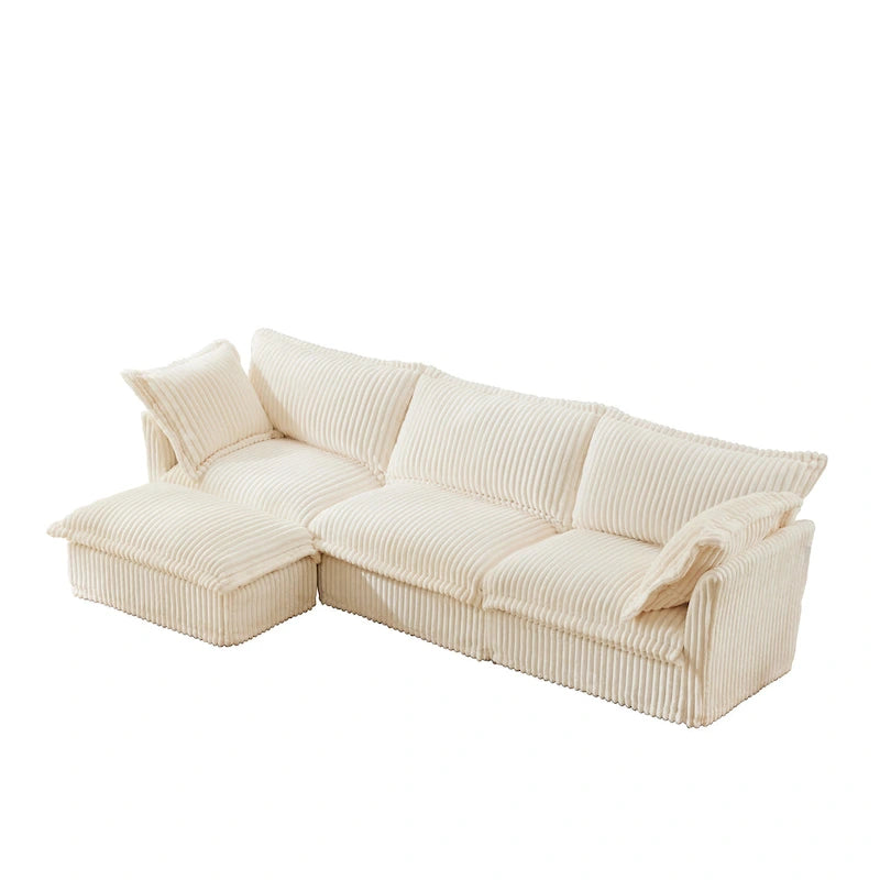 120 Corduroy L-Shaped 3-Seater Sectional with Convertible Ottoman, Removable Slipcover and Cloud-Like Cushions