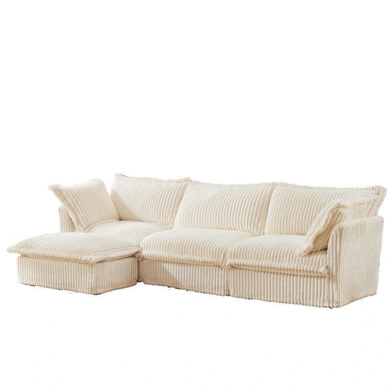 120 Corduroy L-Shaped 3-Seater Sectional with Convertible Ottoman, Removable Slipcover and Cloud-Like Cushions