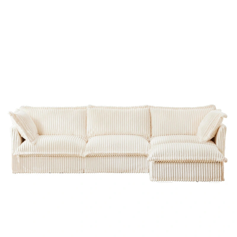 120 Corduroy L-Shaped 3-Seater Sectional with Convertible Ottoman, Removable Slipcover and Cloud-Like Cushions