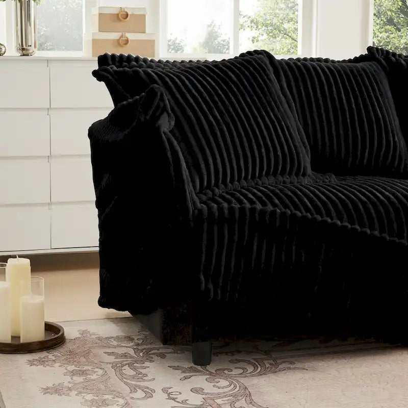 120 Corduroy L-Shaped 3-Seater Sectional with Convertible Ottoman, Removable Slipcover and Cloud-Like Cushions