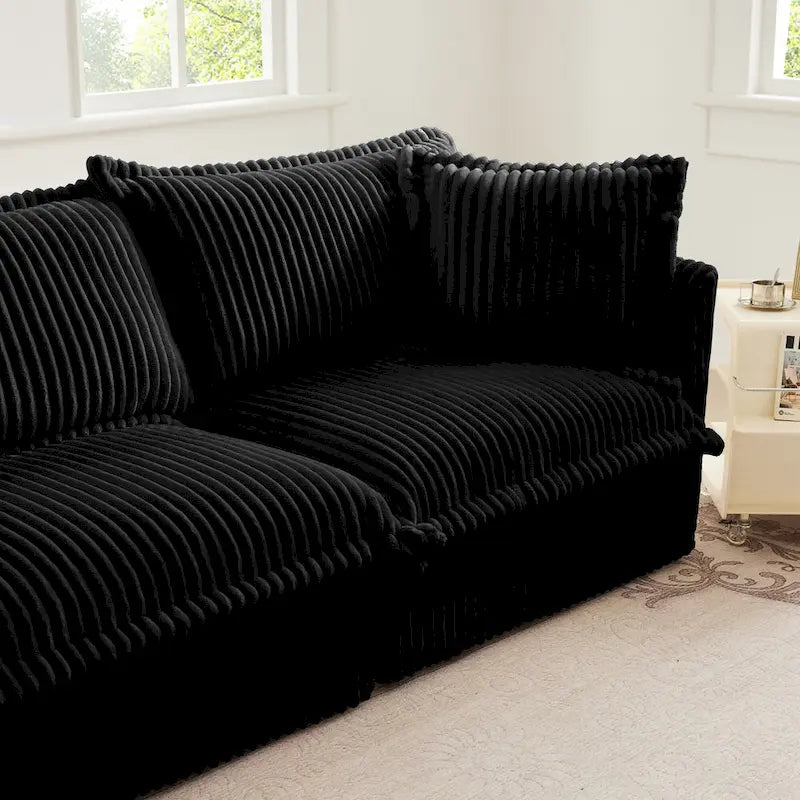 120 Corduroy L-Shaped 3-Seater Sectional with Convertible Ottoman, Removable Slipcover and Cloud-Like Cushions