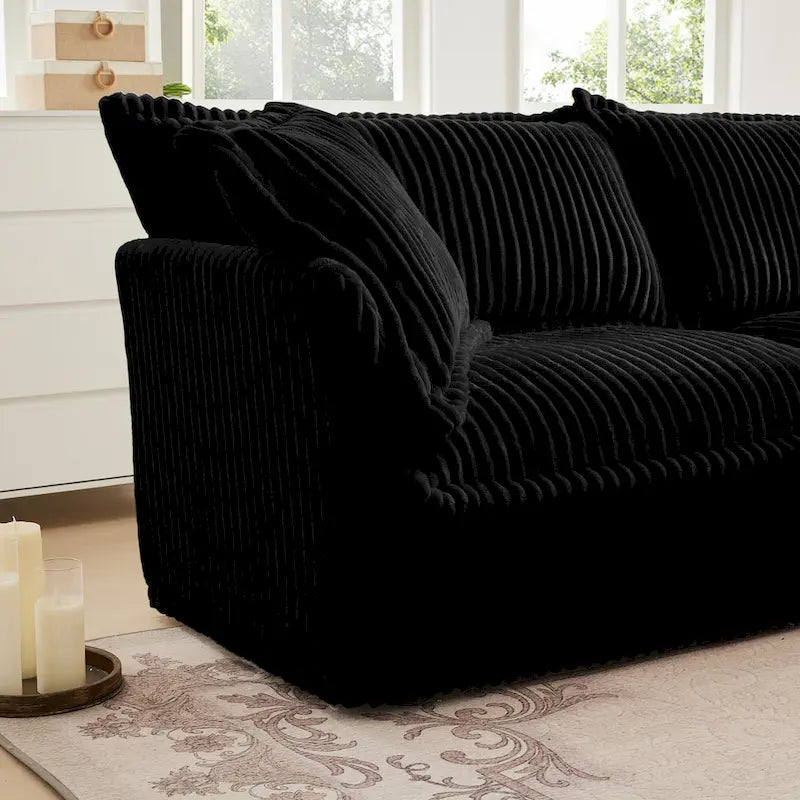 120 Corduroy L-Shaped 3-Seater Sectional with Convertible Ottoman, Removable Slipcover and Cloud-Like Cushions