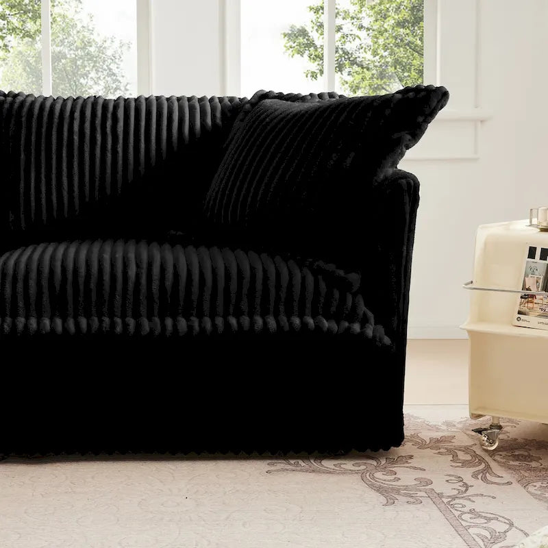 120 Corduroy L-Shaped 3-Seater Sectional with Convertible Ottoman, Removable Slipcover and Cloud-Like Cushions