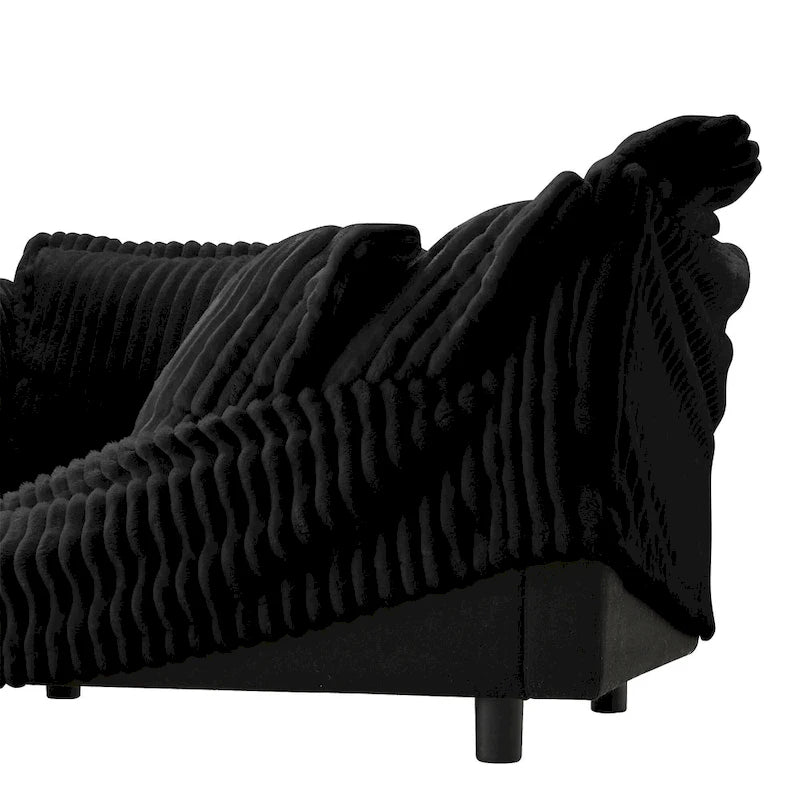 120 Corduroy L-Shaped 3-Seater Sectional with Convertible Ottoman, Removable Slipcover and Cloud-Like Cushions