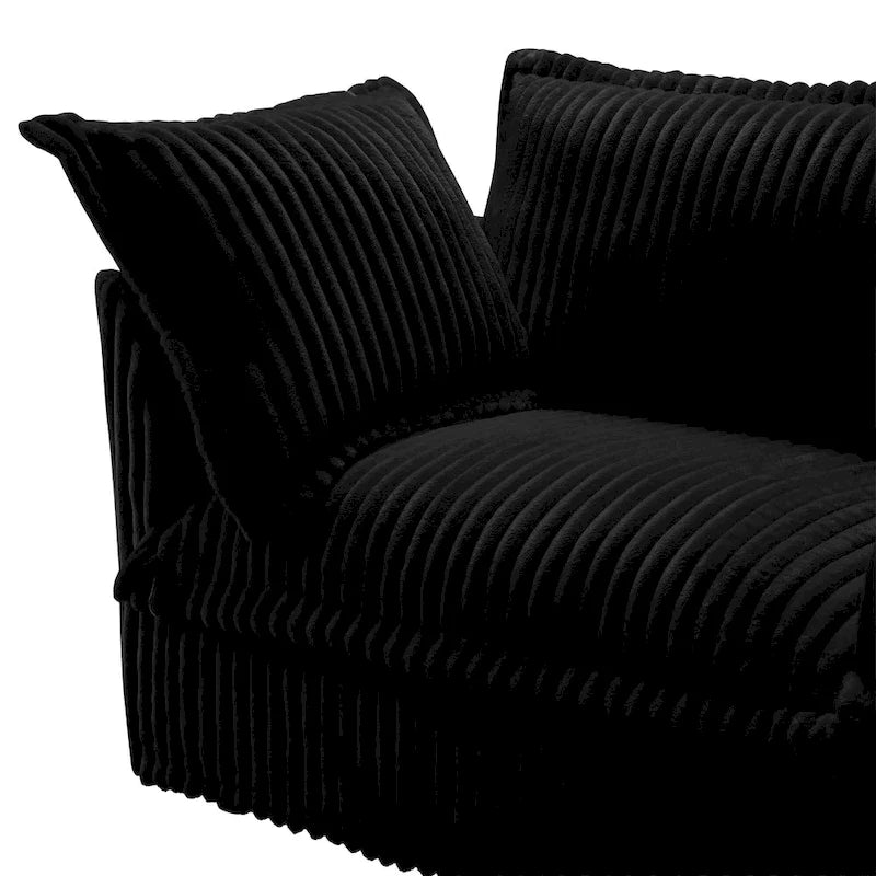 120 Corduroy L-Shaped 3-Seater Sectional with Convertible Ottoman, Removable Slipcover and Cloud-Like Cushions