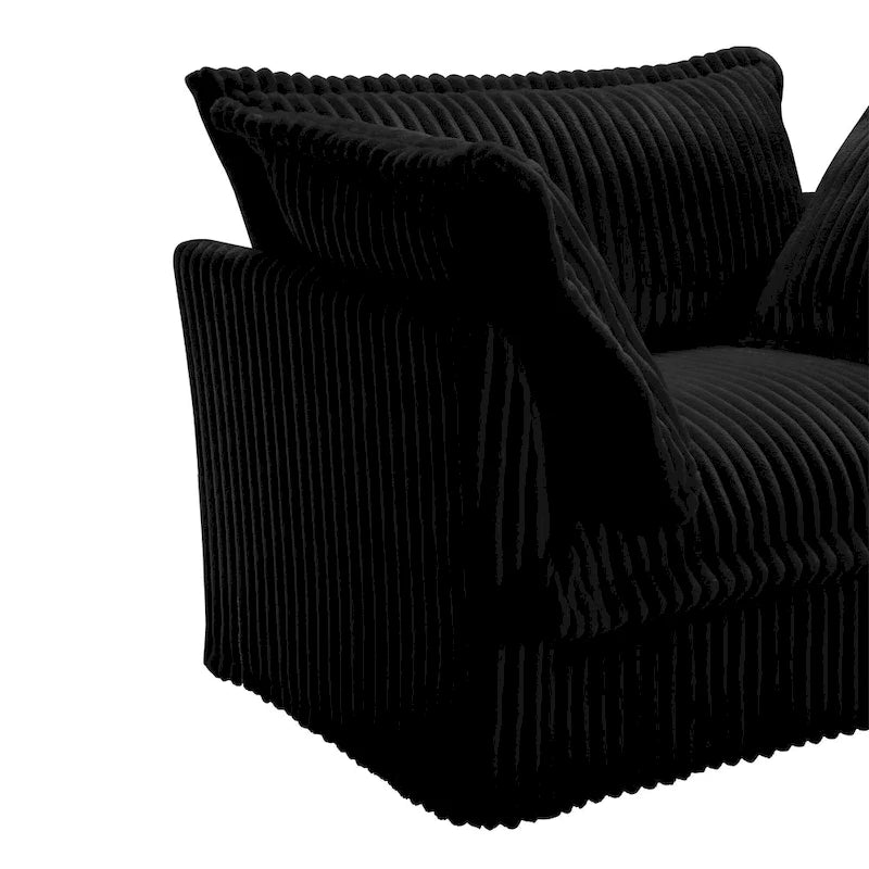 120 Corduroy L-Shaped 3-Seater Sectional with Convertible Ottoman, Removable Slipcover and Cloud-Like Cushions