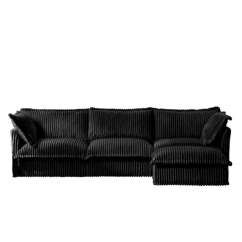 120 Corduroy L-Shaped 3-Seater Sectional with Convertible Ottoman, Removable Slipcover and Cloud-Like Cushions
