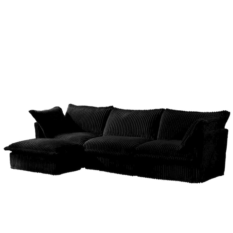 120 Corduroy L-Shaped 3-Seater Sectional with Convertible Ottoman, Removable Slipcover and Cloud-Like Cushions