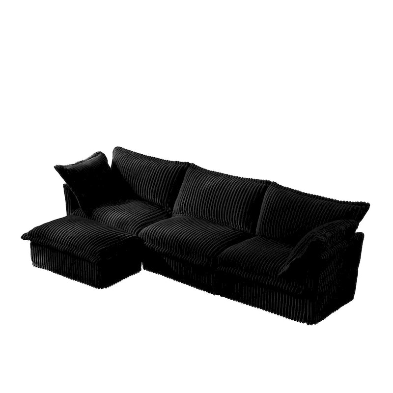 120 Corduroy L-Shaped 3-Seater Sectional with Convertible Ottoman, Removable Slipcover and Cloud-Like Cushions