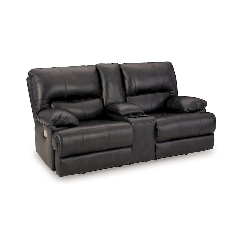 Power Recliner Loveseat, Black Leather, Cupholders, 82 Inch