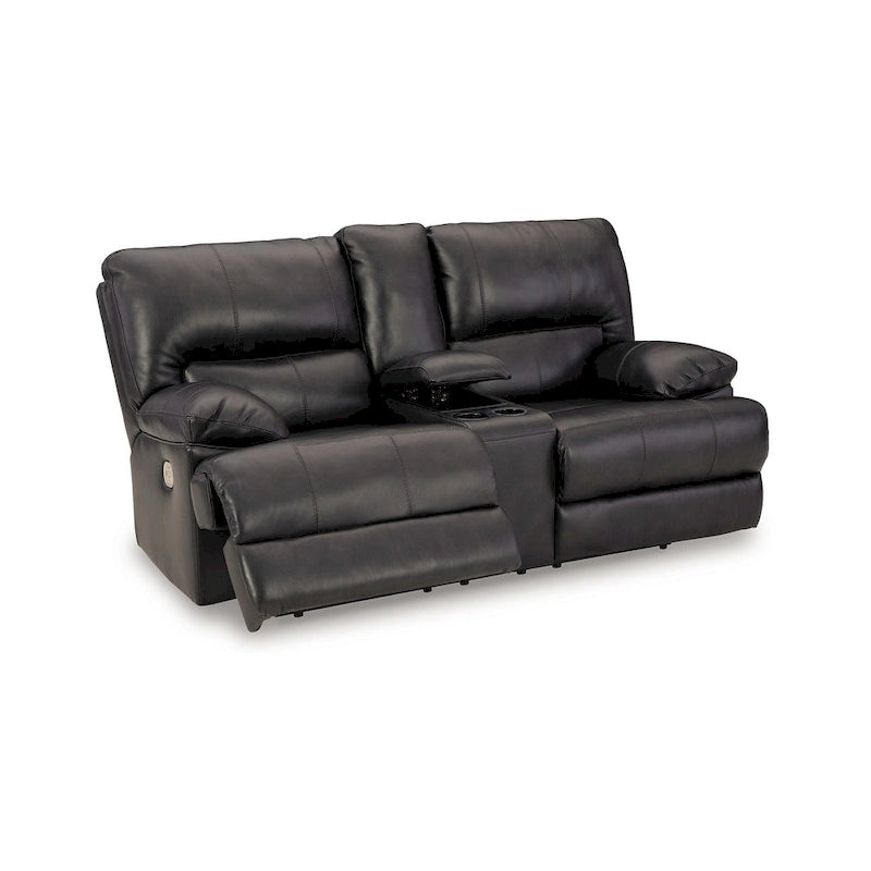Power Recliner Loveseat, Black Leather, Cupholders, 82 Inch