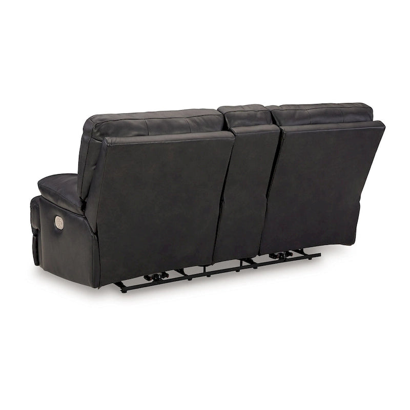 Power Recliner Loveseat, Black Leather, Cupholders, 82 Inch