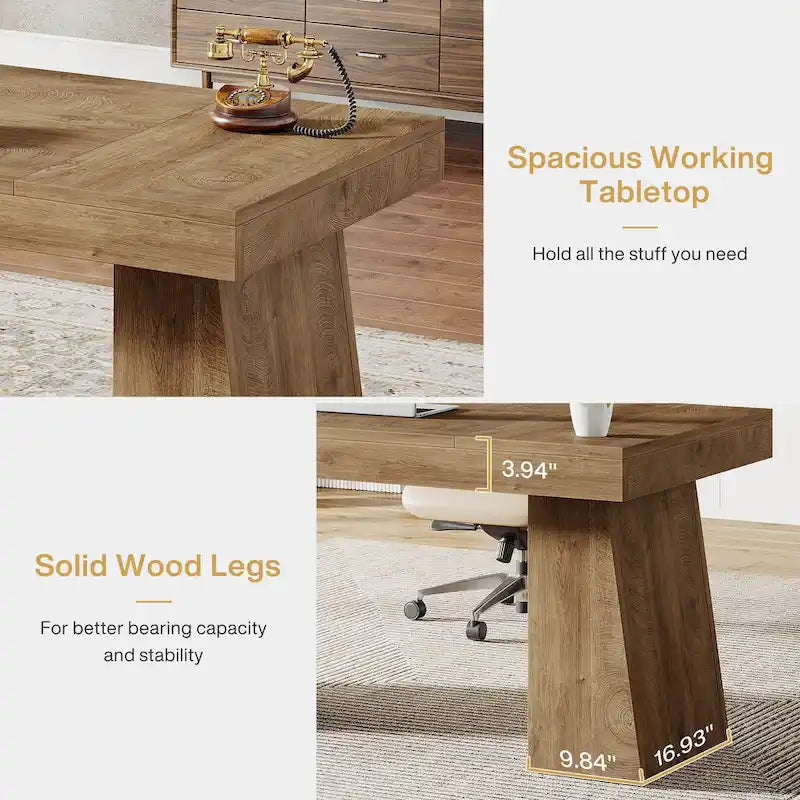 55 Inches Modern Executive Desk, Wood Computer Desk, Business Workstation Desk