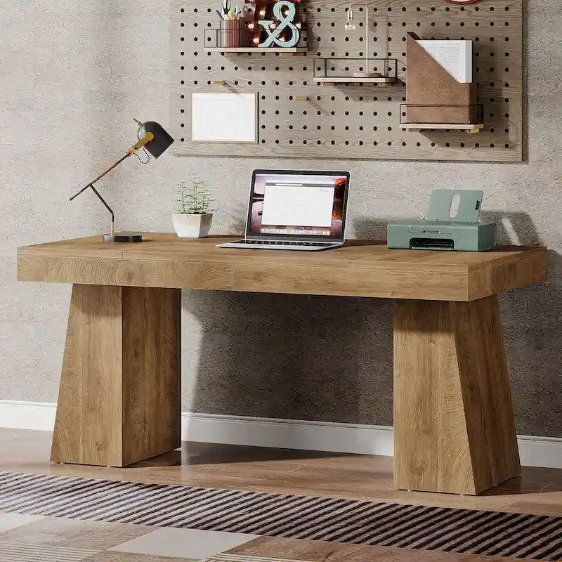 55 Inches Modern Executive Desk, Wood Computer Desk, Business Workstation Desk
