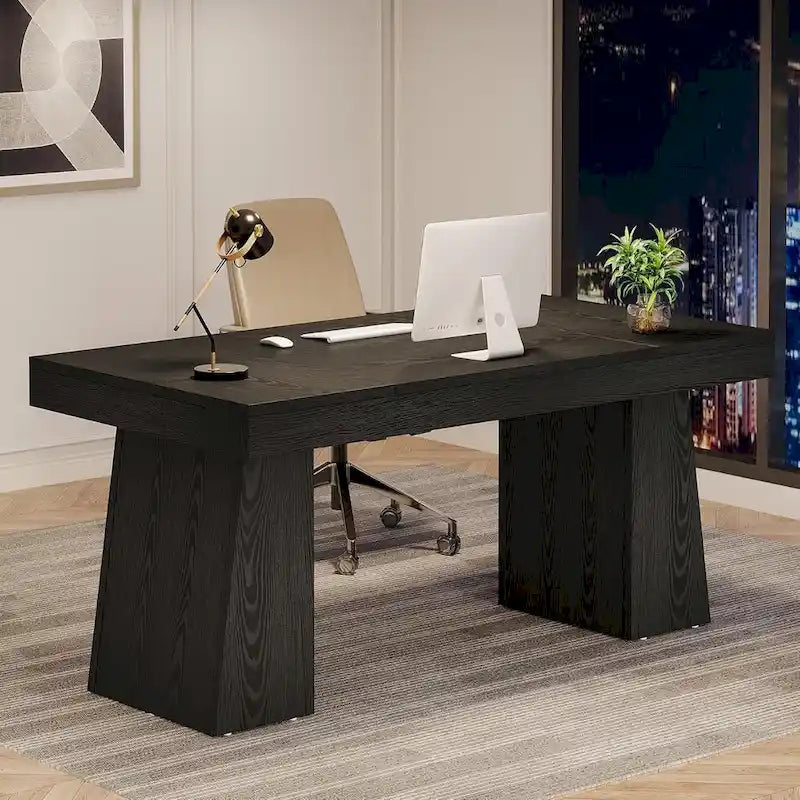 55 Inches Modern Executive Desk, Wood Computer Desk, Business Workstation Desk